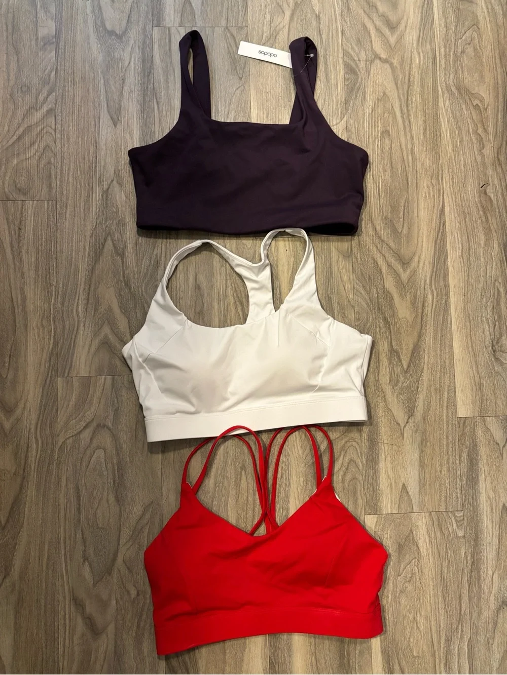 Set of 3 Sports Bras - Plum, White, Red